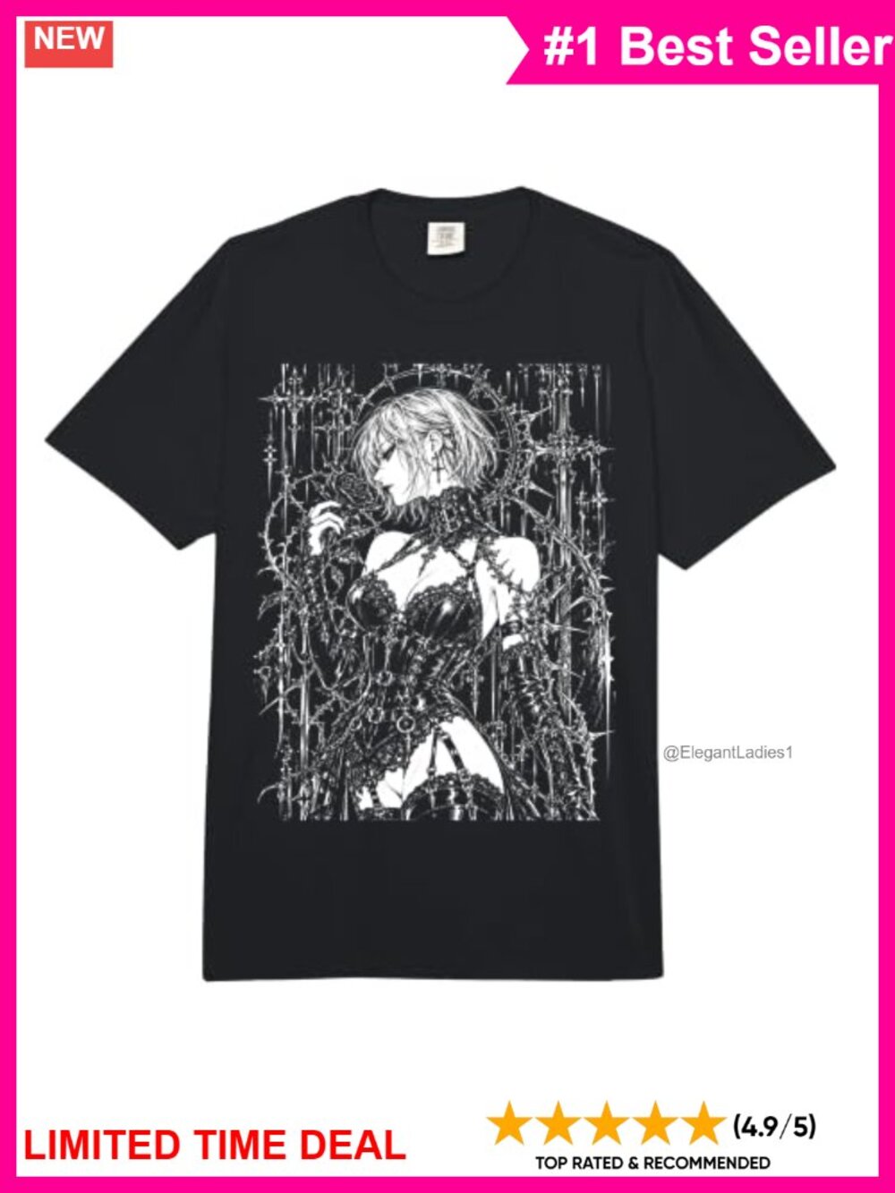 Nu Goth Gothic Rose Thorns Dark Fashion Illustration Heavyweight Cotton Tee